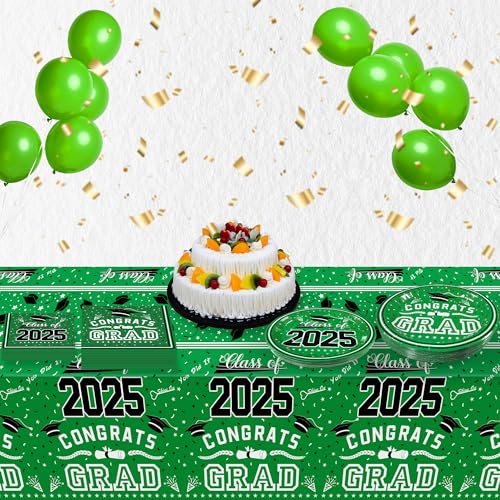 Graduation Party Decorations - 2025 Graduation Decorations - 121 Pack - Green Graduation Plates Napkins Tablecloth | Graduation Decorations Class of 2025 - Graduation Party Favors Supplies