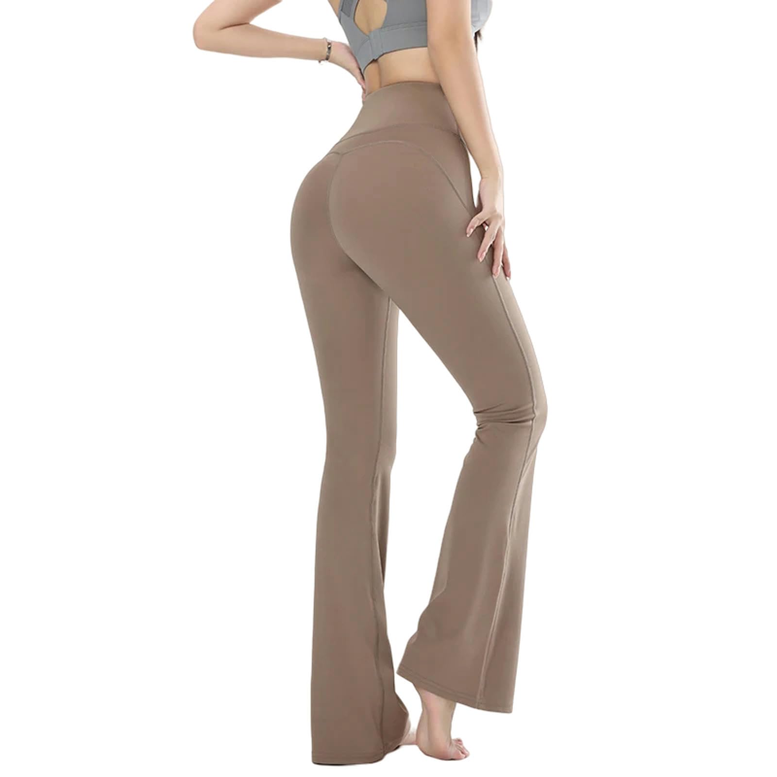 VALGRE Legginsy dla kobiet UK damskie legginsy wąskie spodnie do jogi damskie spodnie z wysokim stanem szerokie nogawki sportowe spodnie dzwonowe oddychające - khaki-s