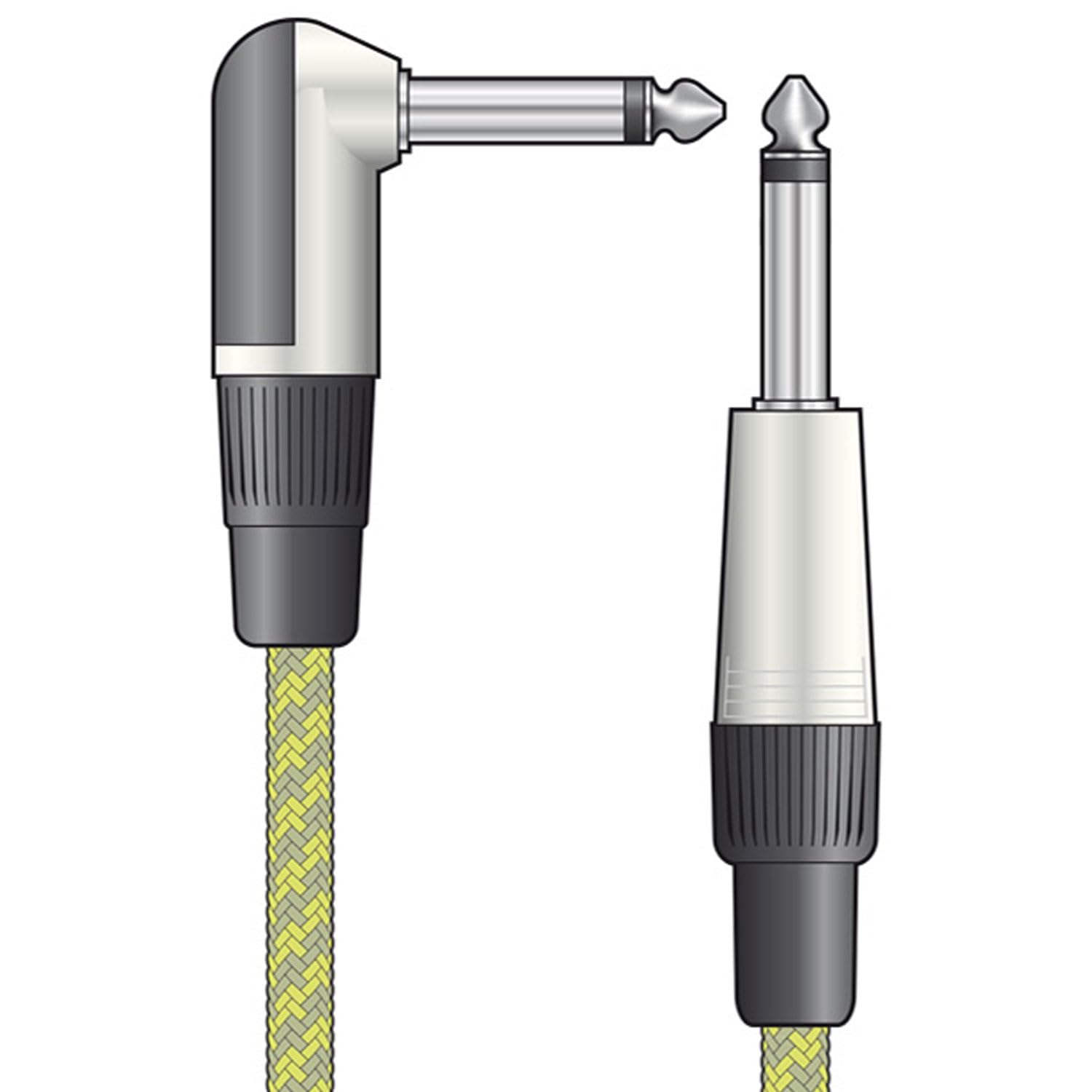 citronic | Classic Retro Braided Guitar Lead | Anti-Tangle Nylon Cover, Right-Angled & Straight Connectors | 6.3mm Mono Jack Plugs | Gray & Gold 3 Metre