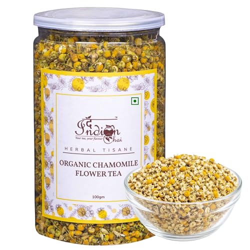 Image of The Indian Chai - Organic Chamomile Tea 100g | Helps with Immunity, Sleep, Stress & Anxiety | Caffeine Free Herbal Tea | Loose Camomile Flowers
