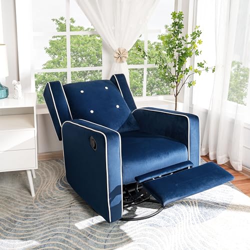 Image of Bond with Your Baby, Relax in Style with Odelia 360° Swivel Glider Rocker Recliner, Nursery Breastfeeding Maternity Chair with Plush Cushioning, Rocking Motion, Microfiber Fabric - Navy