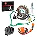 Stator + Rectifier + Ignition Coil + Relay + Gasket kit Compatible with Yamaha Wolverine Rhino 450 Kodiak 400 450 Grizzly 400 450