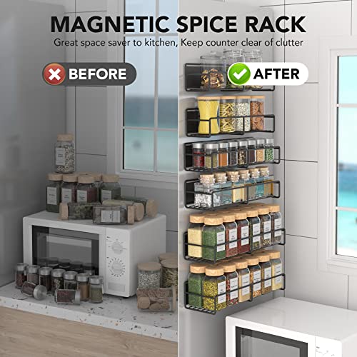 Magnetic Spice Rack Organizer 6 Pack, Magnetic Spice Rack For Refrigerator, Magnetic Shelf For Holding Spices, Jars, Seaoning And Bottle, Metal&Black #TOP4
