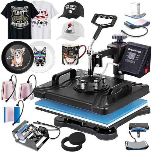 8 in 1 Heat Press Machine for t Shirts Professional Heat Transfer Machine12" X 15"Swing Away Shirt Printing Multifunctional Sublimation Machine Digital Shirt Pressing Machine for Tshirt,Hat,Mug,Plate1