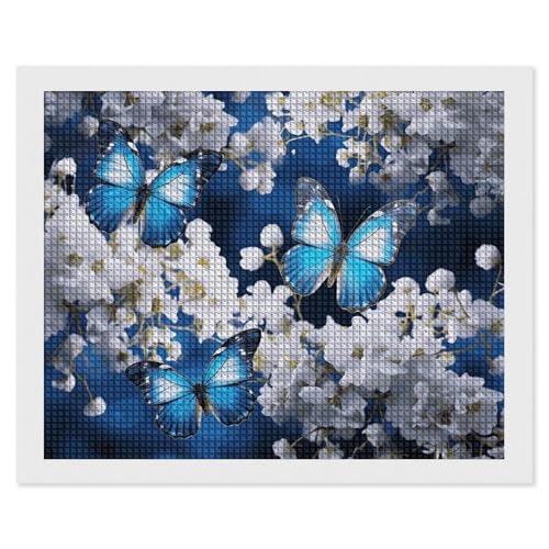 Kit broderie diamant 5D papillons bleus à offrir aux adultes