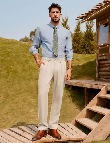 PJ PAUL JONES Mens Dress Pants Vintage Pleated Tapered Cropped Trousers Extended Waist Dress Pant Casual Slacks2