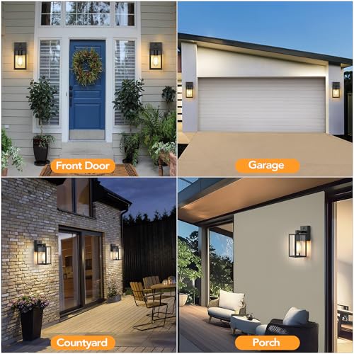Motion Sensor Outdoor Wall Lights, Dusk to Dawn Outdoor Porch Lights For House, 2 Pack Exterior Lighting Fixtures with E26 Sockets, Black Wall Mounted Waterproof Outside Lanterns For Garage Entryway by WIHTU - Image 8