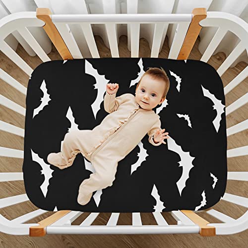 Image of Halloween Bats Crib Sheets Soft Breathable Fitted Baby Crib Sheets Mattress Cover for Girl Boys, 52 inch x 28 inch x 9 inch