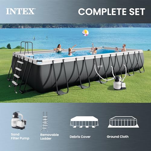 Image of INTEX Ultra XTR 24 ft x 12 ft 52 in Above Ground Pool Set, Rectangular Swimming Pool with Steel Frame, 2100 GPH Sand Filter Pump, Ladder, Cover, & Ground Cloth