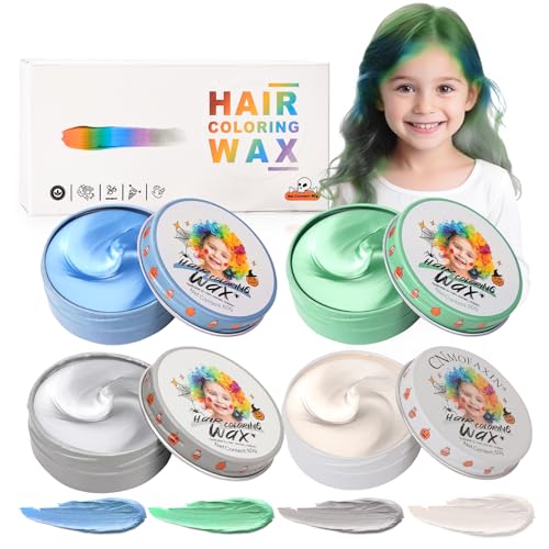 Hansuby 4 Colors Temporary Hair Color Wax for Teens, Blue Green Gray White Hair Styling Mud, Washable Style Dye, DIY Instant Hair Coloring Gel Cream for Cosplay Halloween