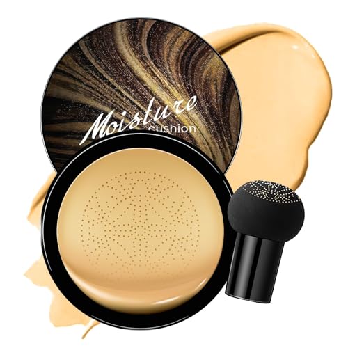 Mushroom Head Air Cushion CC Cream - Tattoo Cover up Makeup Waterproof for Mature Skin Moisturizing Concealer Brighten Long-Lasting, Gold Packaging (Buff Beige, 3.21 Ounce (Pack of 1))