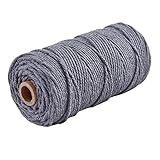 HitTopss Makramee Garn DIY 3mm 100m Baumwollgarn Baumwollkordel Kordel-Strickarbeiten Kettgarn Baumwollschnur für DIY Handwerk Basteln Wand Aufhängung Pflanze Aufhänger Dekokordel (Grau)