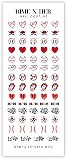 DXH NAIL CO Baseball Stitch Nail Decals Baseball Mom Softball Nail Art Water Transfer Sticker (RED)