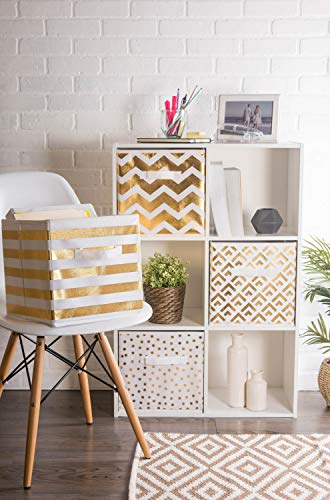 DII Non Woven Polyester Metallic Diamond Storage Bin, Small Set of 2, White/Gold - image 3