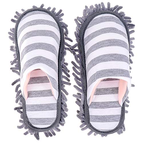 Duster,Feather Duster 1 Pair Mop Slippers Striped Microfiber Clean Dusting Slippers Detachable Mopping Shoes House Slippers Floor Cleaning Slippers for Home Office Grey