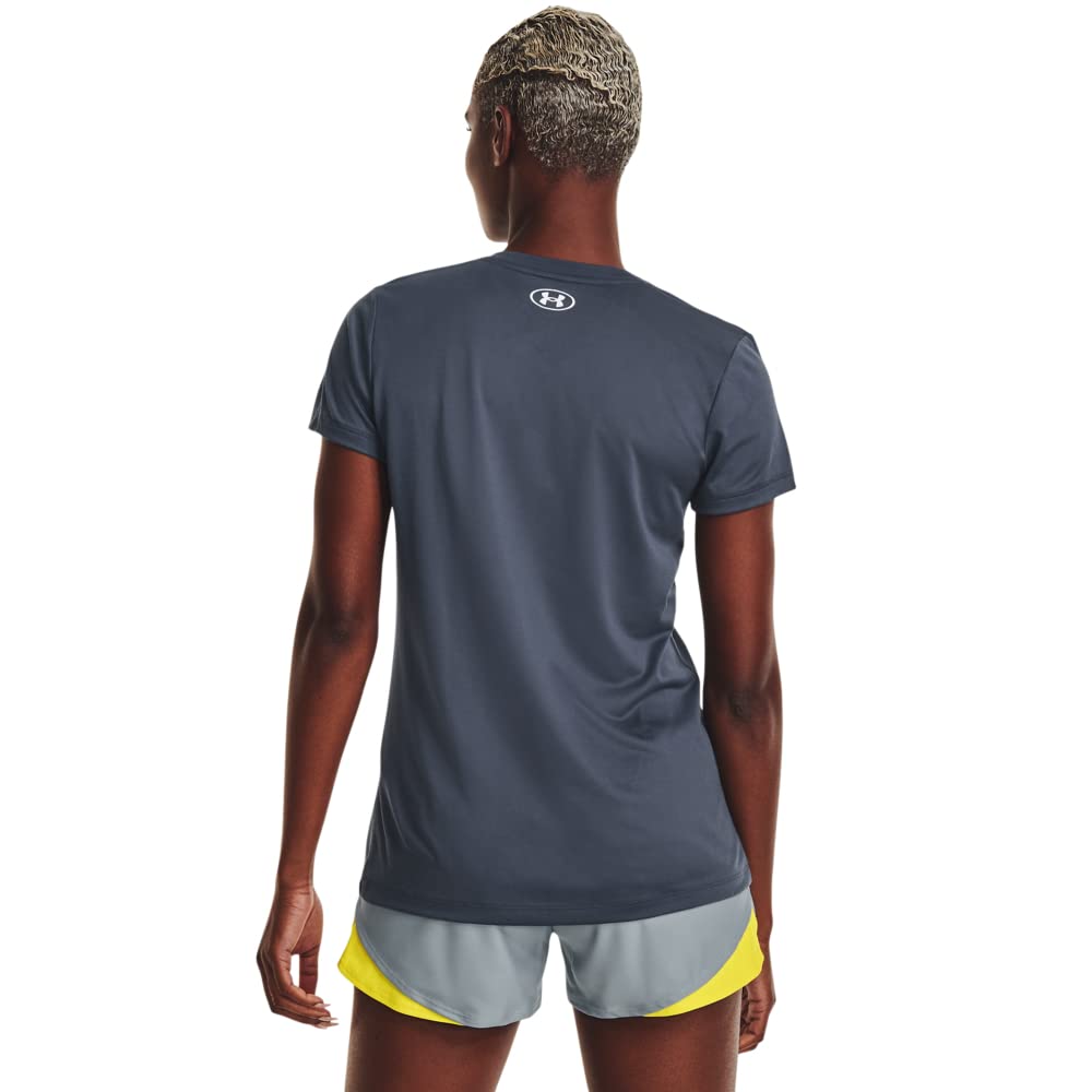 Under Armour Women's Tech Solid Graphic Short Sleeve T-Shirt, (044) Downpour Gray/White/Halo Gray, Medium