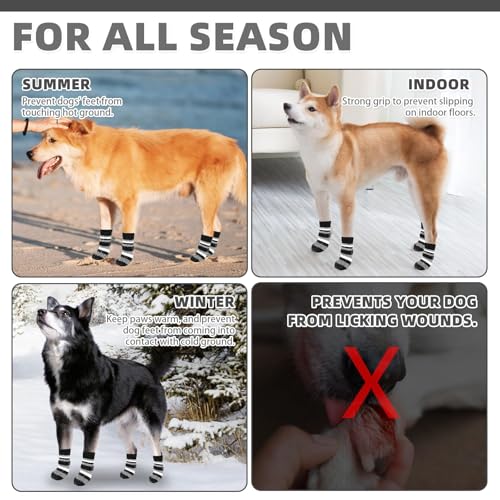 KOOLTAIL rutschfeste Hundesocken, Stiefel, wasserdichte Hundeschuhe, Pfotenschutz mit Riemen, Traktionskontrolle für Hartholzböden, verhindert Lecken für kleine, mittelgroße und große ältere Hunde