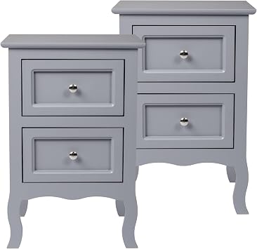 Set of 2 Nightstand, Bedside Table Side Table for Small Place, Bed Table End Tables for Living Room Bedroom, File Cabinet Storage with Sliding Drawer and Shelf for Home Office Grey-2 Drawer