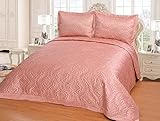 Tagesdecke Bettüberwurf Steppdecke Decke Sofaüberwurf Überwurf Set - hochwertige Bettdecke für Doppelbett Schlafzimmer Gefüttert Gesteppt 250x260cm mit 2 Kissenbezügen - Pink Rosa Altrosa Leicht zu pflegen Diamant