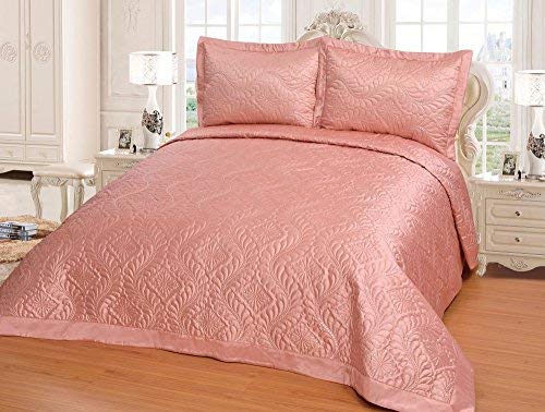 Tagesdecke Bettüberwurf Steppdecke Decke Sofaüberwurf Überwurf Set - hochwertige Bettdecke für Doppelbett Schlafzimmer Gefüttert Gesteppt 250x260cm mit 2 Kissenbezügen - Pink Rosa Altrosa Leicht zu pflegen Diamant