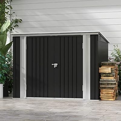 Patiowell 6 x 3 FT Horizontal Metal Shed, Outdoor Storage Shed with Double Lockable Doors and Easy Lift Hinges for Trash Cans, Garden Tools and Pool Accessories, Sloping Roof for Backyard Garden Lawn