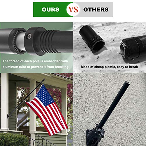 Ffily Flag Pole For House - 5 Ft Flagpole Kit For American Flag - Outdoor Metal Aluminum Flag Pole - Wall Mounted Tangle Free Flag Poles With Holder Mounting Bracket For Outside, Porch (Black) #TOP2