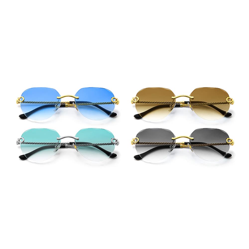 Occhiali da sole da uomo senza montatura UV400 Occhiali da sole con lenti sfumate verdi da taglio Occhiali da sole senza montatura Occhiali da vista con paralume punk da donna