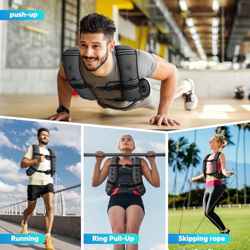 Image of Weighted Vest, 6lb /8lb /12lb /16lb /20lb /25lb /30lb Weight Vest with Reflective Stripe, for Men Women Workout Equipment for Strength Training, Running, Jogging, Fitness, Weight Loss