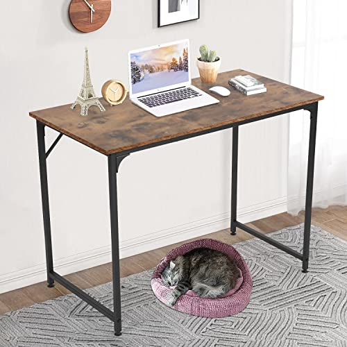 BLKMTY Computer Desk 39' Home Study Desk Office Workstation Large Writing Desks Modern Simple Style PC Table Easy Assembly Computer Table Industrial Style Wood Metal Frame, Vintage