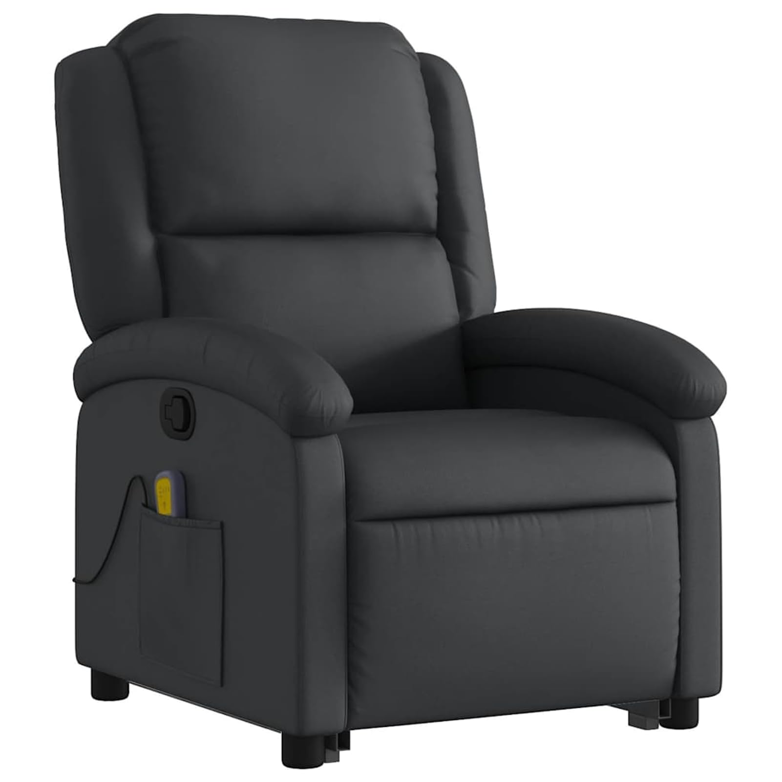 Sillón de masaje con ayuda eléctrica para levantarse | Masaje vibratorio 100% piel de vacuno, negro, 71 x 144,5 x 82 cm (posición tumbada), para personas mayores