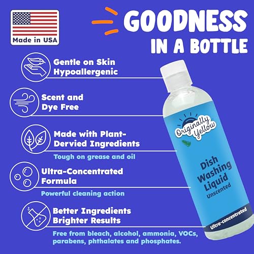 Image of Originally Yellow USA Made Lemon Dish Soap | Hypoallergenic Dish Wash | Bulk 3 Pack (Unscented Old)