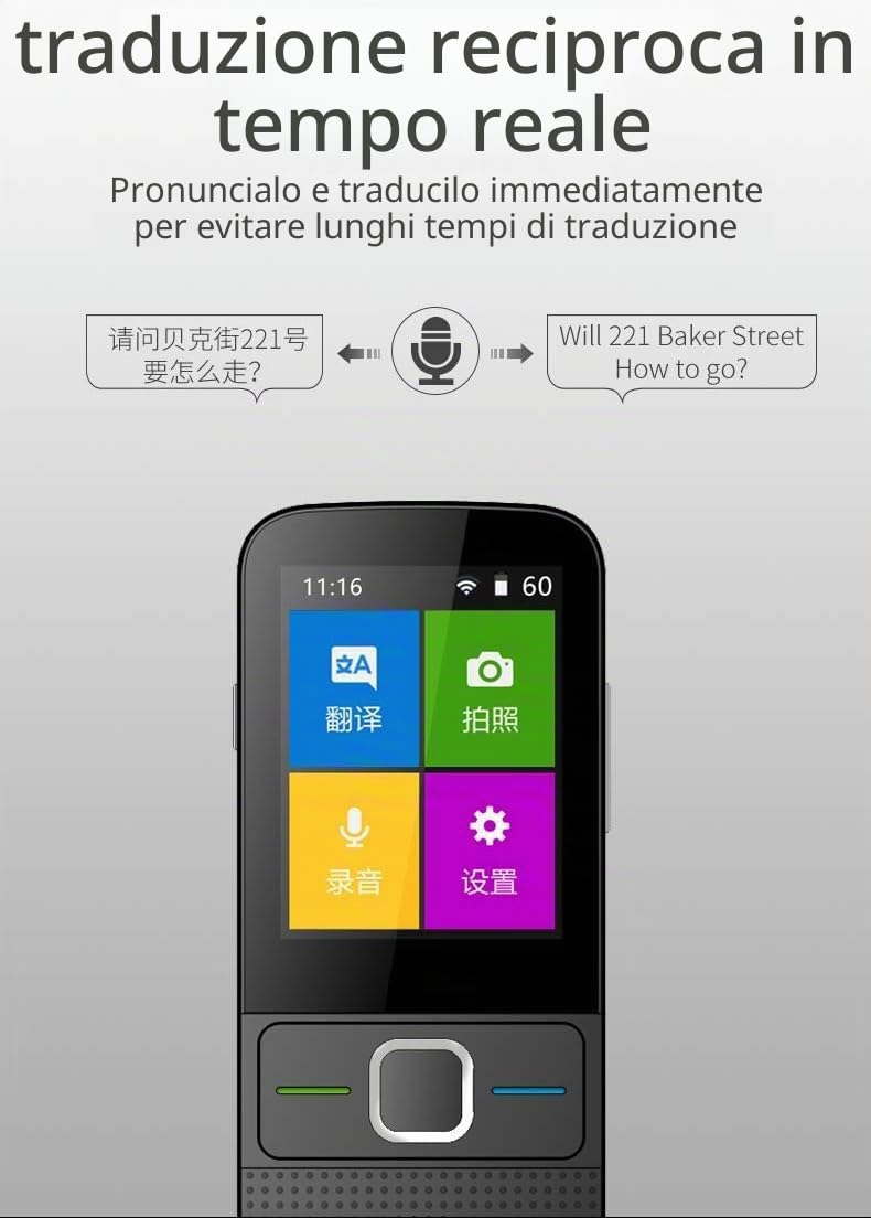 Traduttore Istantaneo Vocale, Traduttore Simultaneo Portatile Supporto 137 Lingue TraduttoreI Inglese Offline WiFi/Hotspot/Touch Screen