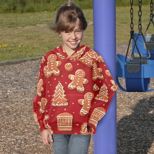 Kids Hoodies Sweaters Christmas Gingerbread Man Hooded Sweatshirts with Big Pockets for Boys Girls B04004164