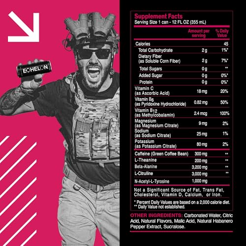 Image of Echelon Pre-Workout Energy Drink | Berry Habanero | 12 Pack | Sustained Energy, Focus and Endurance Dietary Supplement | 300mg of Caffeine | Beta-Alanine, L-Theanine & Fiber | Vegan
