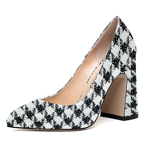 WAYDERNS Womens Patent Work Dress Slip On Round Toe Chunky High Heel Pumps Shoes 4 Inch