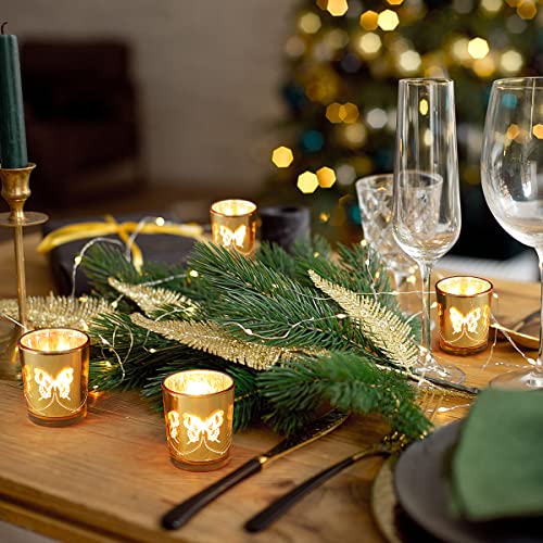 Gold Votive Candle Holders Set, 12 PCS Tea Lights Holder Decorative Bulk with Butterfly Pattern, Candle Holders for Wedding Table, Birthday, Home Decor, Party Supply by Lanttu - Image 9