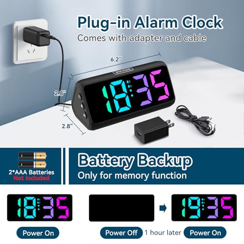 Image of Netzu Loud Alarm Clock for Heavy Sleepers, RGB Alarm Clocks for Bedrooms Seniors Kids, Plug in Digital Clock with 5 Dimmers, 2 Alarms, 4 Volumes and Snooze