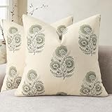 YCOLL Vintage Floral Print Cushion Covers 50x50 Set of 2 Patterned Accent Sofa Cushions Modern Farmhouse Decorative Cushions for Sofa Chair Bed Living Room Home Decor Sage Green