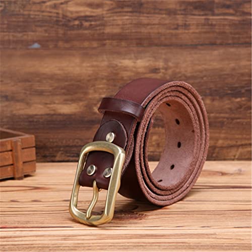 Cinturón de piel de grano completo avec hebilla de latón macizo para hombre, accesorio de vestir (couleur : A, tamaño : 100 cm)