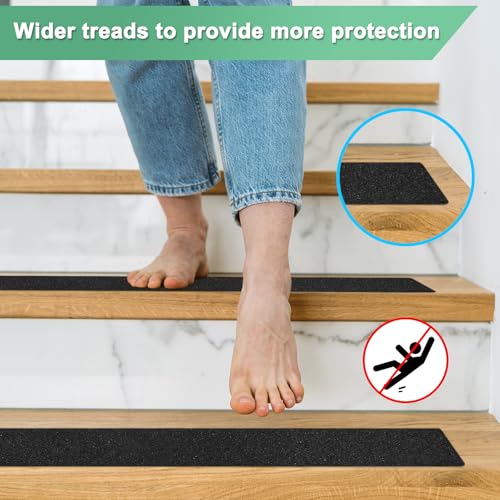 Image of M METERXITY 12-Pack Anti Slip Traction Tape 30 inch x 6 inch Best Grit Outdoor Non-Skid Tape High Traction Friction Abrasive Adhesive for Indoor /Outdoor Stairs Step [Black]