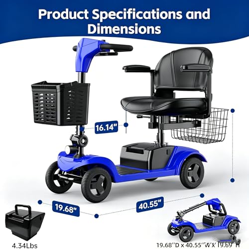Image of Mobility Scooter,Folding Motorized Scooter,300 lbs Capacity, Equipped with 300W Motor,Removable Battery,Dual Baskets,15 Miles Travel,Suitable for All Terrains (Blue)