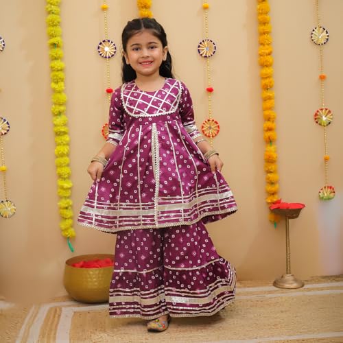 Image of LITTLE GINNIE Girls Kurta Sharara Set | Traditional Ethnic Wear for Kids