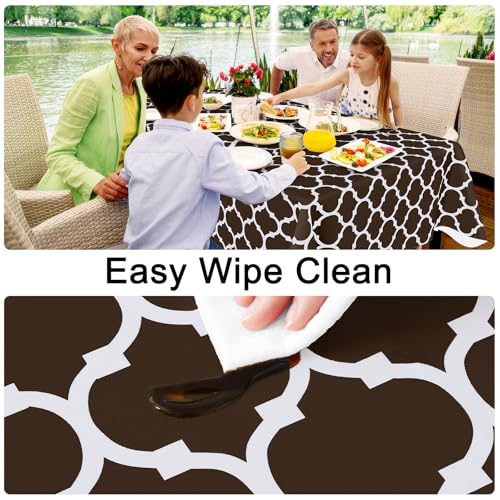Image of Smiry Round Table Cloth, Flannel Backed Vinyl Tablecloth, 60 inch Round | Waterproof Plastic Tablecloths, Wipeable Table Cover for Dining, Indoor and Outdoor (Coffee)