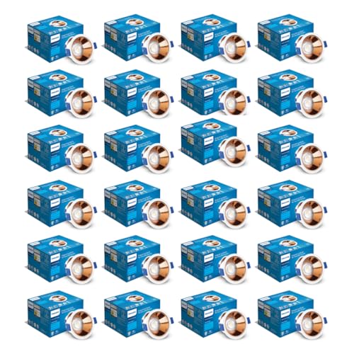 Image of Philips 7 Watt Rose Gold Reflector LED Ceiling COB Round Spot Light with Focused Beam | Cut Out: 75mm | Natural White, Pack of 24 (Deco Bright)