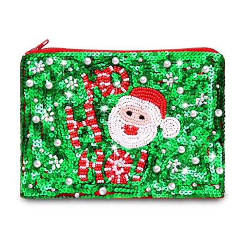 BSJELL Coin Purse Beaded Coin Purse for Women Christmas Holiday Coin Pouch Small Change Purse Wallet for Her