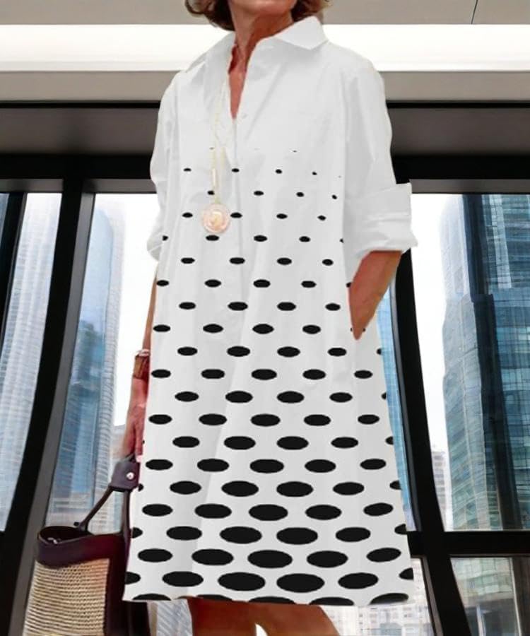 Womens 2025 Long Sleeve Button Down Shirt Summer Dress Casual V Neck Loose Fit Midi Shirt Dresses with Pockets - Image 5