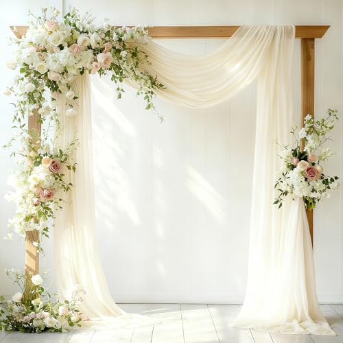 HOLITS Ivory Wedding Arch Draping Fabric - 31" x 20FT Sheer Chiffon Panel - Wrinkle-Free Backdrop Drapery for Ceremony, Bridal Shower, Arbor Decoration, Party & Event Décor, Ivory, 2 Panels