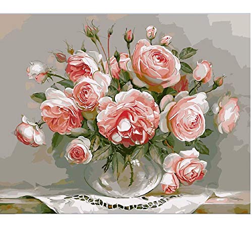 SUBERY DIY Acrylic Painting Paint by Numbers Kits by Hand Colouring for Adults Kids Beginner Gifts - 16x20 inches (Frameless) (Blooming Peony)