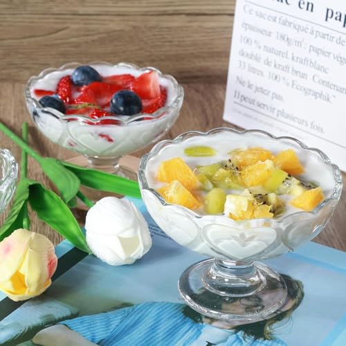 Image of MARTVIA 200 ML Ice Cream Bowl Set of 6, Glass Dessert Bowls Cups with Footed Base, Crystal Clear Serving Cups for Ice Cream, Pudding, Custard, Falooda, Sundae, Fruit Salad & Desserts