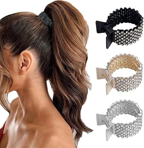 FRDTLUTHW 1.77Inch Small Hair Claw Clips for High Ponytail, Rhinestone Shark Hair Clips for Women Thick Long Hair(Pack of 3)
